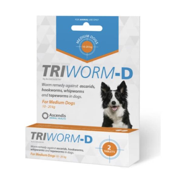Tri-Worm-D Dog Tabs 2's Med 10-20kg