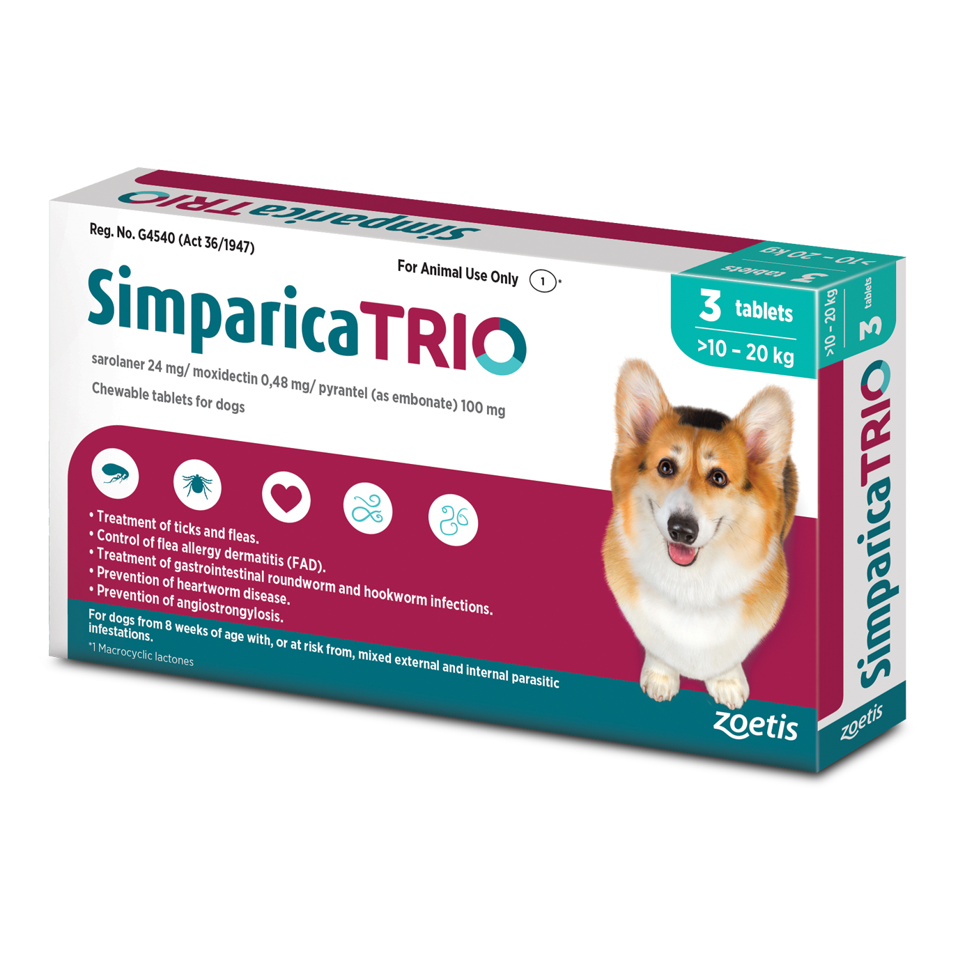 Simparica Trio 10.1kg - 20kg 3 Pack