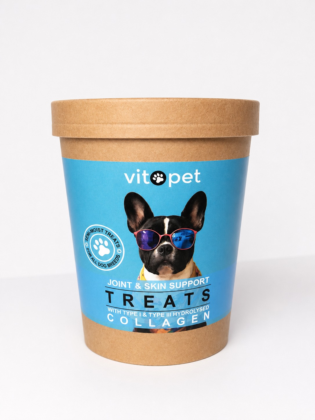 Give your dog a delicious daily wellness treat with Vitopet Treats with Collagen. Made with Hydrolysed Type I & Type III Collagen, these soft, heart-shaped chews are formulated to support healthy skin, a shiny coat, joints, ligaments and everyday mobility